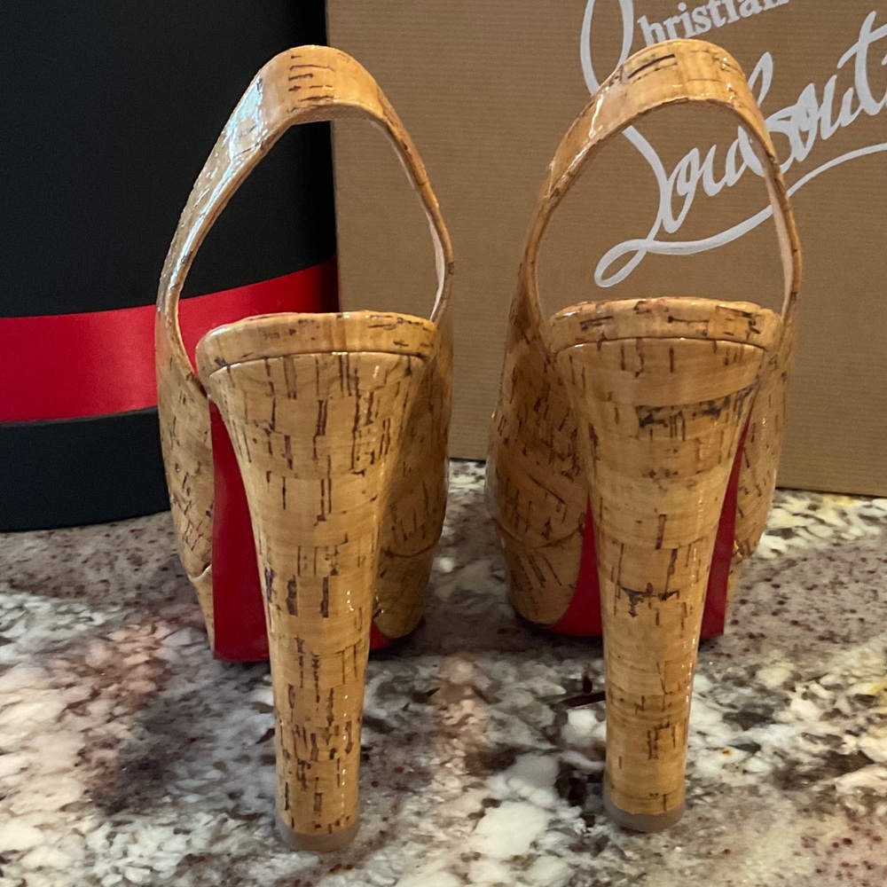Christian Louboutin Cork Peep-Toe Heels - Picture 7 of 8